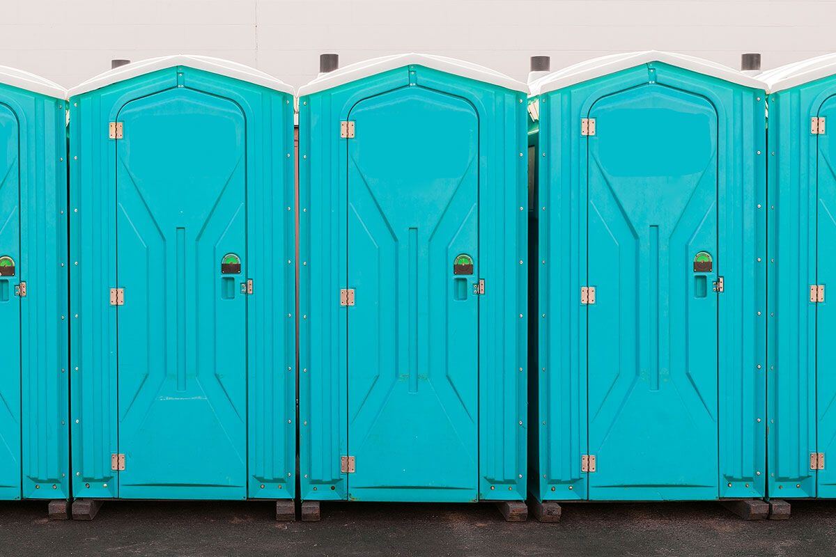 Industrial portable restroom units at a plant in Port Huron, Michigan