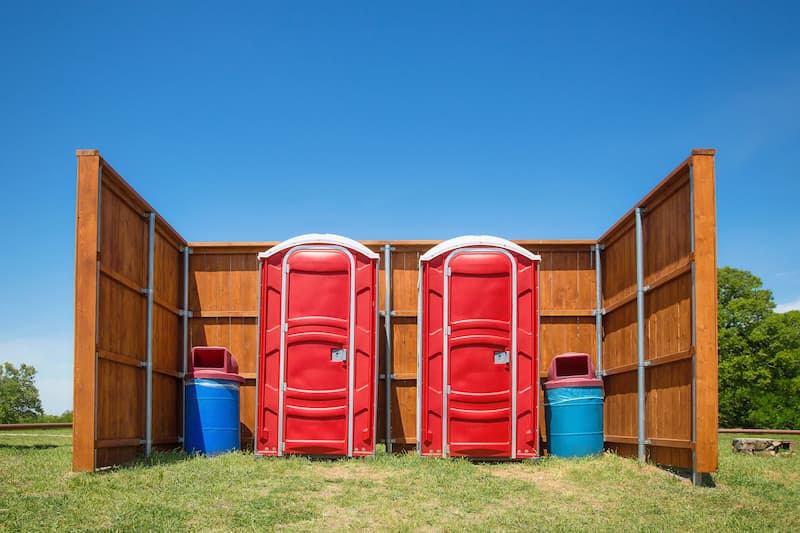Short-term porta potty units staged for delivery in Port Huron, Michigan